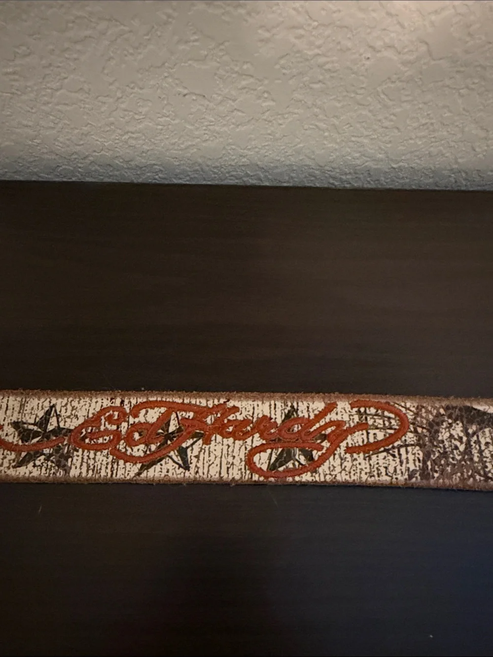 Vintage 2000’s Ed Hardy Cream and Brown Script Star Belt